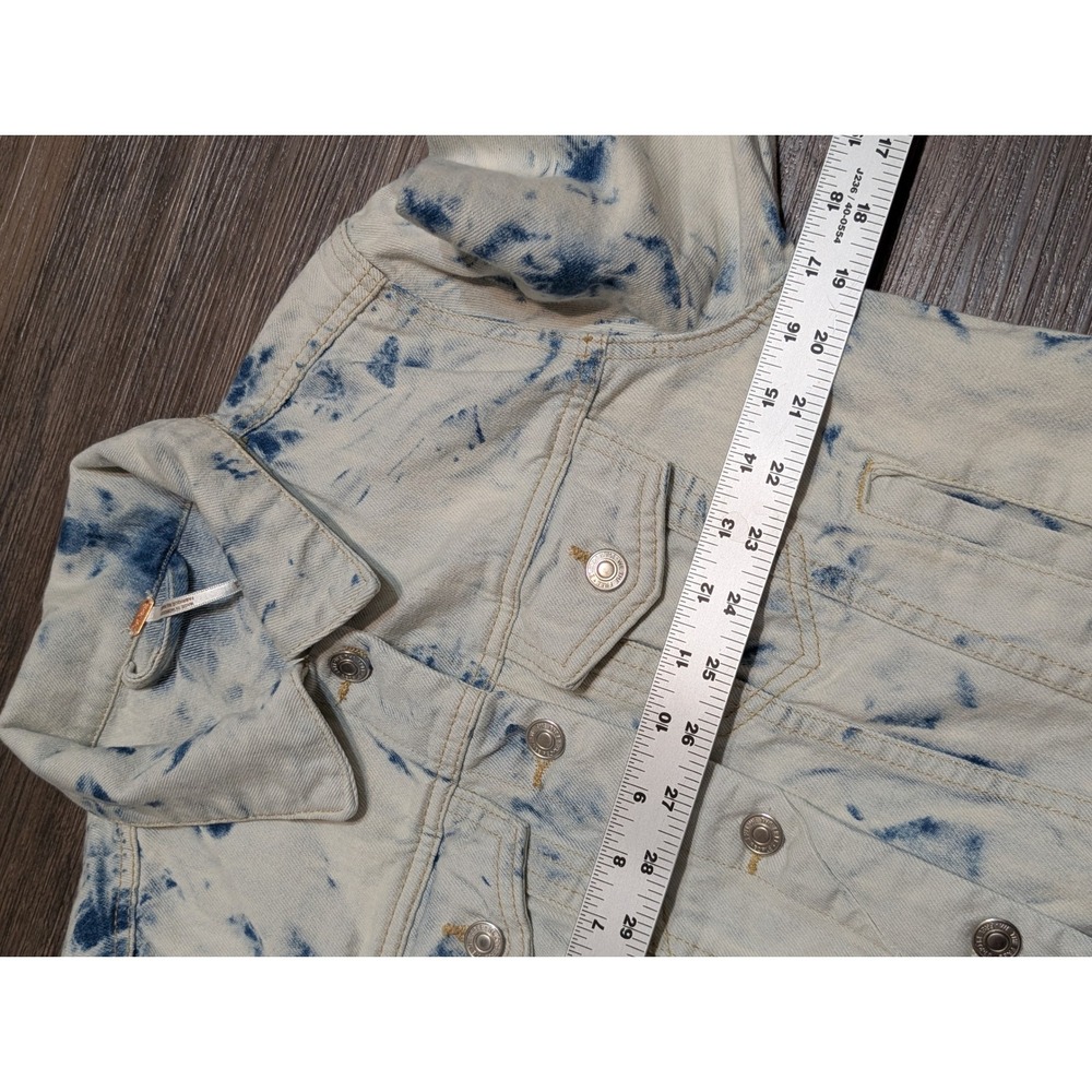 Free People XS Blue White Tie Dye Cropped Denim Trucker Jacket Acid Wash‎ Boho - Picture 4 of 5